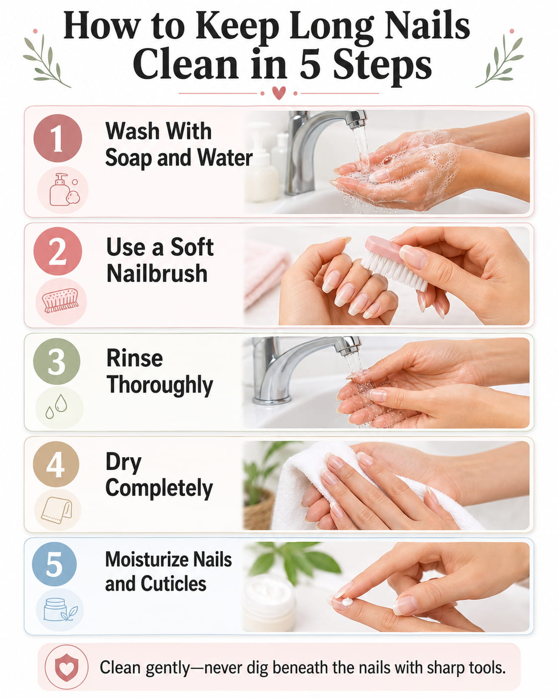 How to Keep Long Nails Clean: A Simple Daily Routine 2 How to Keep Long Nails Clean in 5 Steps